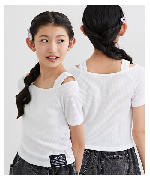 nissen（ニッセン）の「選べる♪カップ付き半袖デザインTシャツ（女の子）（Tシャツ/カットソー・キッズ・オフホワイト(肩開き風)/アイスブルー(肩開き風)/黒(肩開き風)/オフホワイト(クロスデザイン)/アイスブルー(クロスデザイン)/黒(クロスデザイン)・140/150/160）」の8枚目の写真