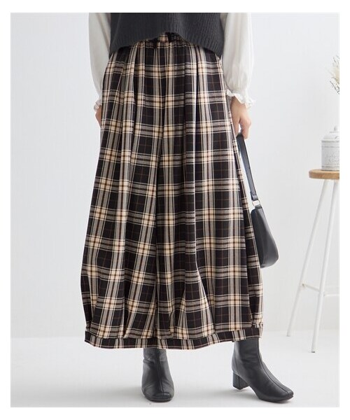 nissen（ニッセン）の「チェック柄コクーンパンツ【Otona Purete】（パンツ・レディース・ブラウン系/グリーン系・M/L/LL/3L/4L/5L/6L）」の5枚目の写真