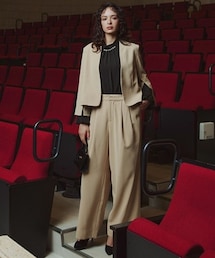 Callarus | 【入学式・卒業式・フォーマル】袖スリットショート丈デザインジャケット+ワイドストレッチパンツセットアップスーツ(ジャケット+パンツ)〔Callarus〕(スーツセット)