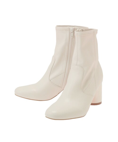 MERCURYDUO（マーキュリーデュオ）の「フェイクレザーデザインヒールストレッチショートブーツ（ブーツ・レディース・アイボリー/ブラウン/ブラック・36/38）」の3枚目の写真