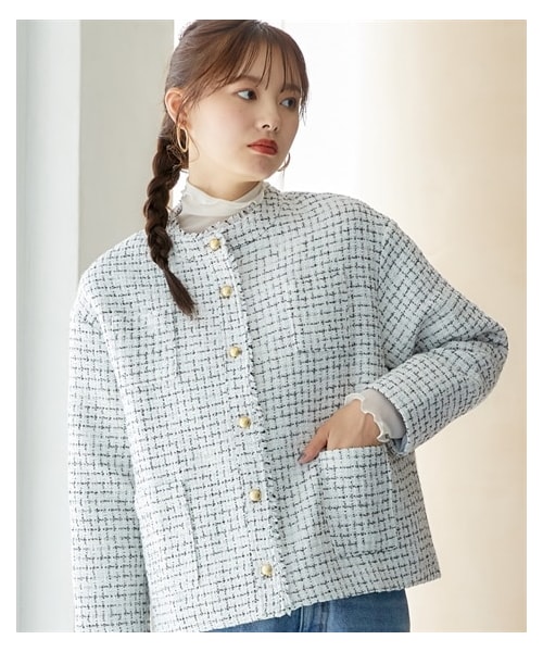 大きいサイズ　フリンジツイードジャケット　miclat