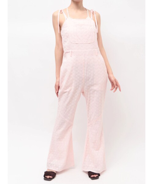 CALNAMUR（カルナムール）の「コットン刺繍サロペット（つなぎ/オールインワン・レディース・オフホワイト/ピンク/ブラウン・S/M）」の5枚目の写真