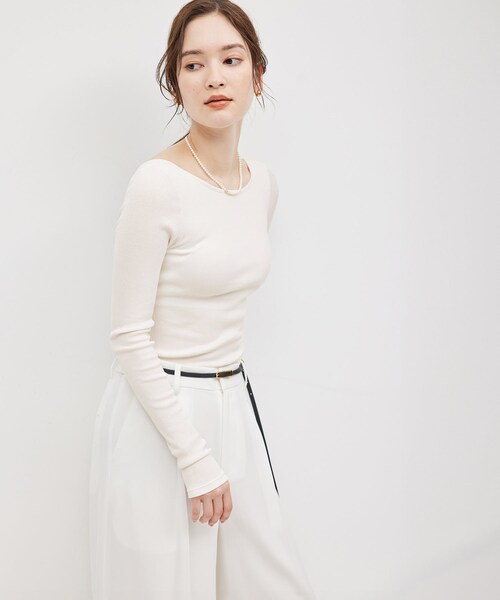 ROPE'(ロペ)の「コットンシルク丸胴テレコカップ付き長袖カットソー(Tシャツ/カットソー・レディース・ブラック/オフホワイト/ワイン・F)」の7枚目の写真