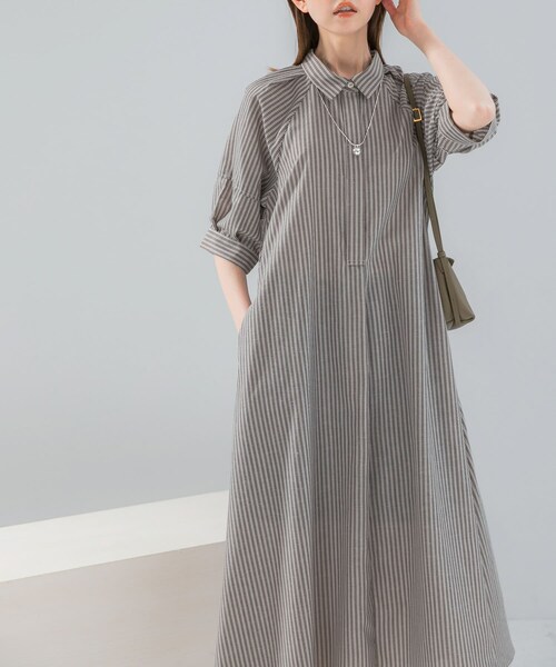 URBAN RESEARCH ROSSO（アーバンリサーチロッソ）の「『WEB限定』イージーリネンシャツワンピース（ワンピース・レディース・BRN/ST/NAVY/BRN/ST-1・Free）」の6枚目の写真