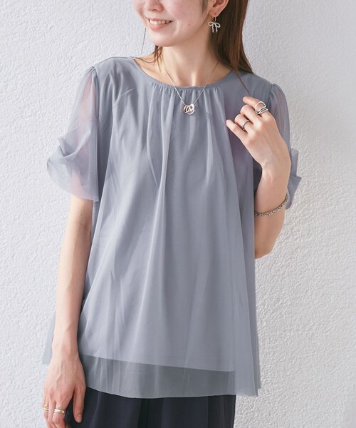 ROPE' PICNIC(ロペピクニック)の「Cutee チュールドッキングツイストスリーブトップス/リンクコーデ(Tシャツ/カットソー・レディース・ブラック/ホワイト/ライトグリーン/ブルー系・38)」の21枚目の写真