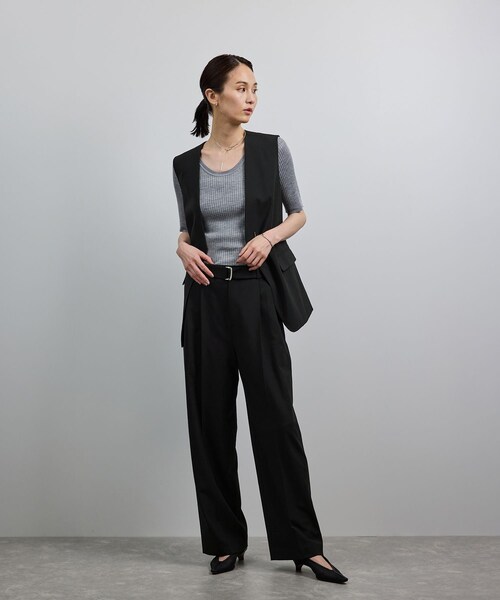 ROPE'(ロペ)の「【洗える】ウール混ツイル ベルト付きツータックワイドパンツ/セットアップ対応【WEB・一部店舗限定】(その他パンツ・レディース・ブラック/ベージュ・36/38)」の16枚目の写真