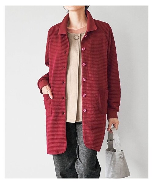 nissen（ニッセン）の「【シニアファッション】衿付軽量キルティングカットソーコート（ステンカラーコート・レディース・ボルドー/ネイビー・M/L/LL/3L）」の8枚目の写真