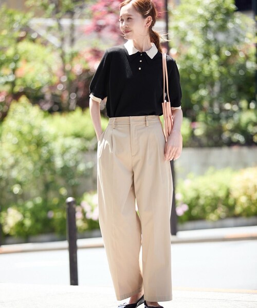 ROPE' PICNIC(ロペピクニック)の「【新色追加】バイカラーレイヤード風ニットポロシャツ(ポロシャツ・レディース・ブラック系/ホワイト系/ブラウン系/ダークグリーン/サックス・38)」の9枚目の写真