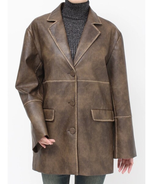 EVRIS（エヴリス）の「ヴィンテージライクジャケット（テーラードジャケット・レディース・ブラック/ブラウン・F）」の2枚目の写真