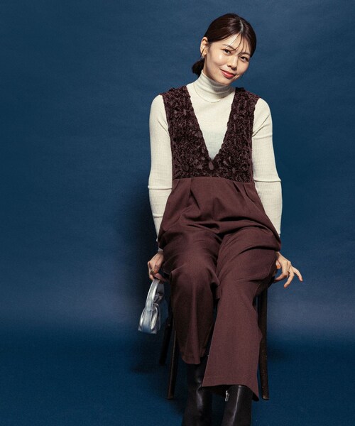 URBAN RESEARCH ROSSO（アーバンリサーチロッソ）の「F by ROSSO　モールレース切替オールインワン（サロペット/オーバーオール・レディース・BROWN/BLACK・36/38）」の12枚目の写真