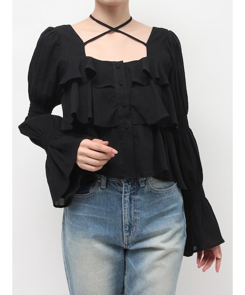 EVRIS（エヴリス）の「フリルボリュームチュニック（シャツ/ブラウス・レディース・ホワイト/ブラック/イエロー・F）」の5枚目の写真