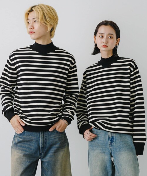 SENSE OF PLACE by URBAN RESEARCH(センスオブプレイスバイアーバンリサーチ)の「ストレッチモックネックニット(ニット/セーター・メンズ・IVORY/BLACK/BROWN/COGNAC/BLK×IVO/L.BLUE/NAVY・M/L)」の6枚目の写真