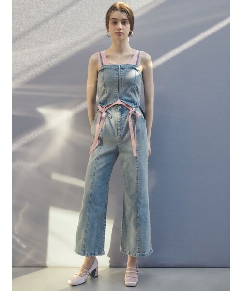 CALNAMUR（カルナムール）の「BACK RIBBON DENIM ALL IN ONE/バックリボンデニムオールインワン（つなぎ/オールインワン・レディース・アイスブルー/インディゴ・S/M）」の7枚目の写真