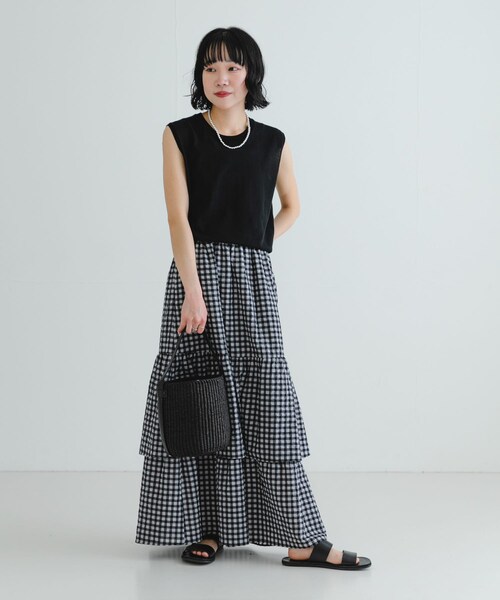 URBAN RESEARCH（アーバンリサーチ）の「サッカーティアードロングスカート（スカート・レディース・CHECK/BLACK・FREE）」の22枚目の写真