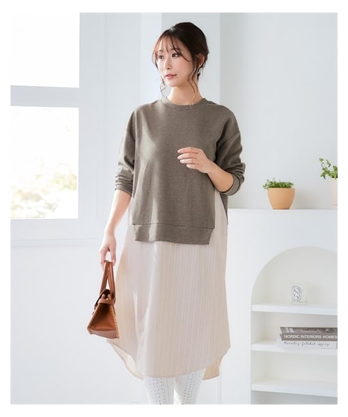 nissen（ニッセン）の「＜大きいサイズ＞異素材切替ワンピース（ワンピース・レディース・チャコールグレー/イエロー/モカブラウン・L/LL/3L/4L/5L/6L/8L/10L）」の4枚目の写真