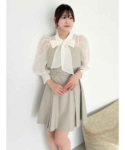 dazzlin（ダズリン）の「2WAYボウタイレイヤードミニワンピース（ワンピース・レディース・ダークグレー/チャコールグレー/ネイビー/ベージュ・S/M）」の5枚目の写真