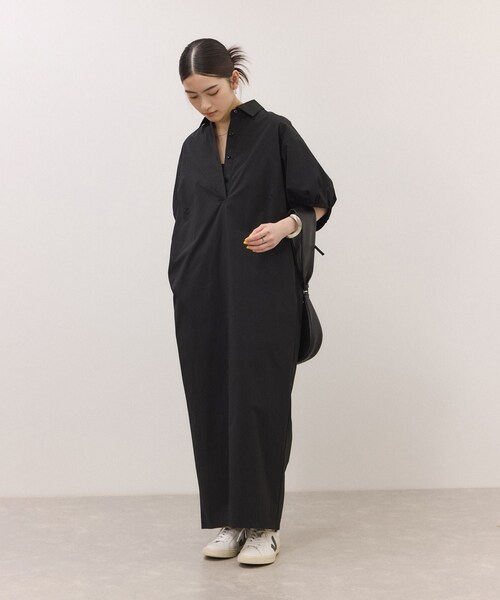 ADAM ET ROPE'（アダムエロペ）の「ハーフスリーブタフタワンピース（シャツワンピース・レディース・ブラック/ダークブラウン・F）」の7枚目の写真