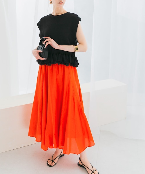URBAN RESEARCH ROSSO（アーバンリサーチロッソ）の「コットンシルクヘムデザインギャザースカート（スカート・レディース・red/sax/darkbrown・FREE）」の3枚目の写真