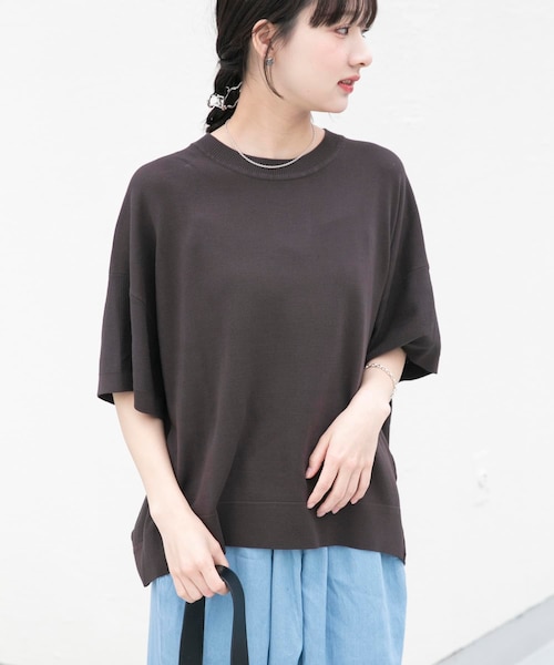 ITEMS URBANRESEARCH(アイテムズ アーバンリサーチ)の「『洗濯可』ニットTシャツ(ニット/セーター・レディース・OFF/BLK/CHA/GRN/ORG・Free)」の3枚目の写真