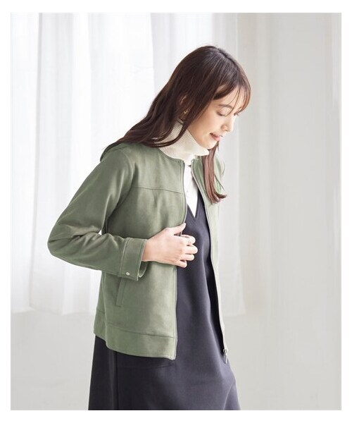 nissen（ニッセン）の「フェイクスエードノーカラーライダースジャケット＜大きいサイズ有＞（ライダースジャケット・レディース・ライトグレージュ/モカブラウン/ミントグリーン/くすみピンク/アイスブルー※26春新色/【使用不可1】/【使用不可2】/【使用不可3】・L/LL/3L/4L/5L/6L/8L/10L/S/M）」の3枚目の写真
