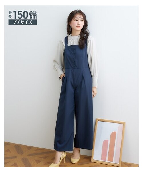 nissen（ニッセン）の「小さいサイズ　スクエアネックオールインワン　低身長さん・小柄女性（オールインワン・サロペット・レディース・ネイビー/グレージュ・PSS/PS/PM/PL）」の6枚目の写真