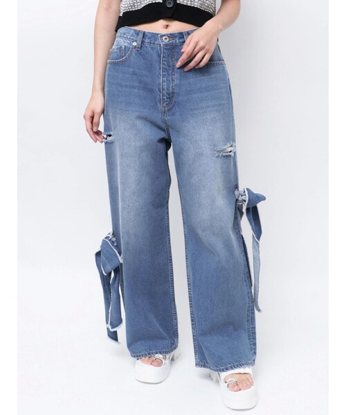 CALNAMUR（カルナムール）の「2WAY RIBBON DETAILS DENIM/2WAY リボンディティールデニム（デニムパンツ・レディース・ブラック/アイスブルー・S/M）」の10枚目の写真