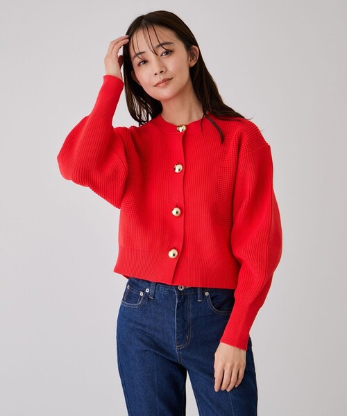 Jayro(ジャイロ)の「ビッグ釦柄切替バルーンカーディガン(カーディガン/ボレロ・レディース・ブラック/オフホワイト/オレンジ・F)」の20枚目の写真