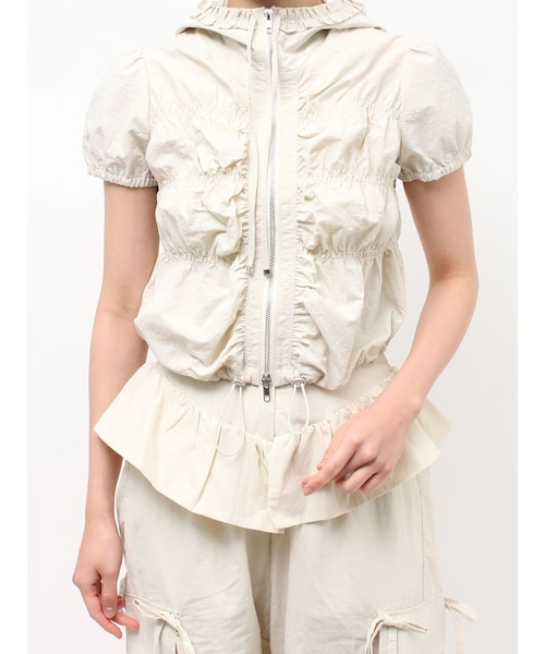 jouetie（ジュエティ）の「ハーフスリーブギャザーブルゾン（その他トップス・レディース・アイボリー/ブラック/カーキ・M）」の2枚目の写真