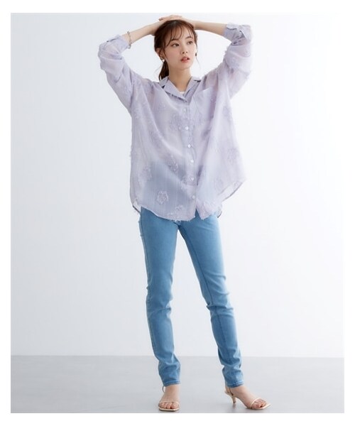 nissen（ニッセン）の「大きいサイズ　ジャガードシャツ　miclat（シャツ/ブラウス・レディース・アイボリー/ラベンダー・L/LL/3L/4L/5L/6L/8L/10L）」の18枚目の写真