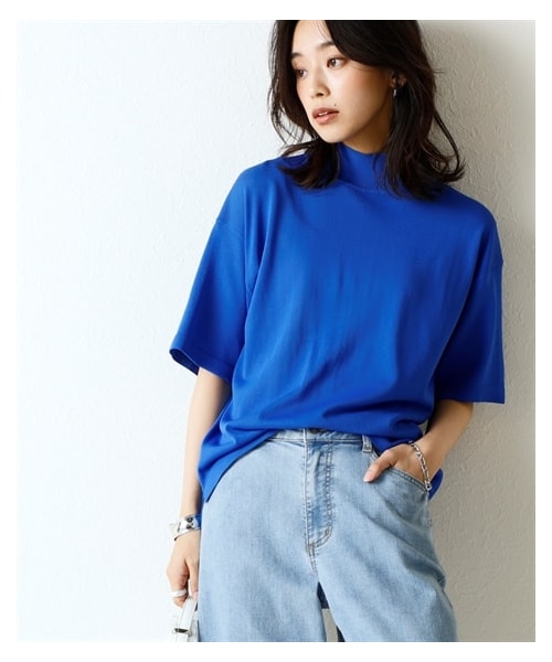 nissen（ニッセン）の「【アイスクリーンプレミアム】ハイネック5分袖ニットトップス（持続冷感・接触冷感・毛玉になりにくい・UVカット・洗濯機で洗える・遮熱）＜大きいサイズ有＞（ニット/セーター・レディース・黒/杢グレー/オフホワイト/モカベージュ/ビビットブルー/レモンイエロー・S/M/L/LL/3L/4L/5L/6L/8L/10L）」の14枚目の写真