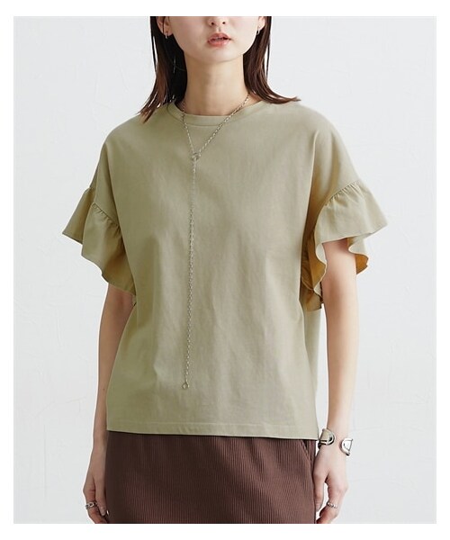 nissen（ニッセン）の「【汗じみにくい綿１００％素材】フリル袖ドルマントップス（Tシャツ/カットソー・レディース・グレージュ/オフホワイト/黒・M/L/LL/3L）」の13枚目の写真