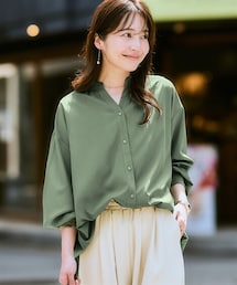 nissen | 【とろみ素材】バックシャーリングスキッパーシャツ(防シワ・吸汗速乾)<大きいサイズ有>(シャツ/ブラウス)