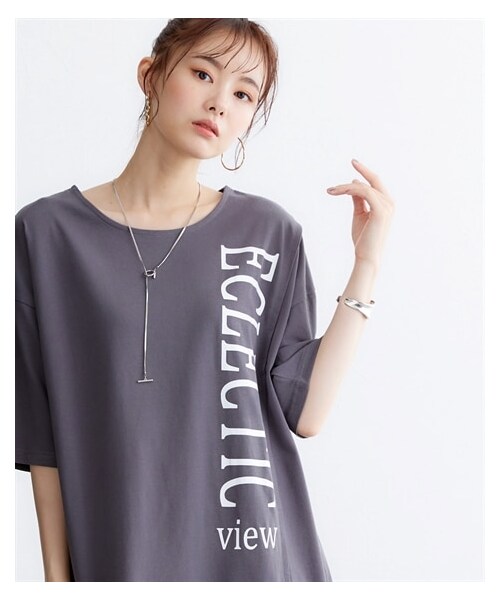 nissen（ニッセン）の「大きいサイズ　スリットデザインカットソーワンピース　miclat（ワンピース・レディース・スモークイエロー/チャコールグレー・L/LL/3L/4L/5L/6L/8L/10L）」の7枚目の写真