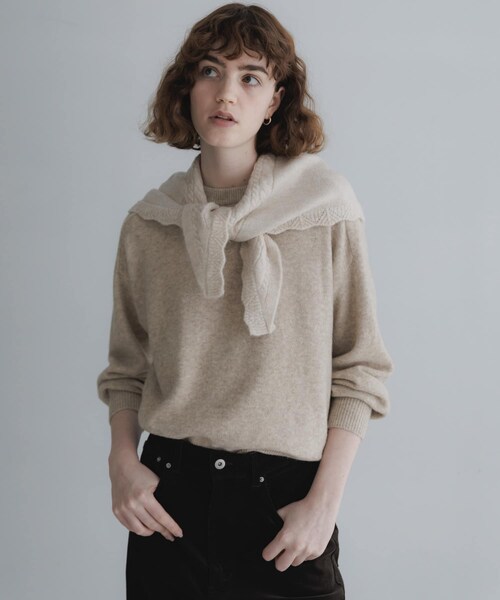 URBAN RESEARCH Sonny Label（アーバンリサーチサニーレーベル）の「スカラトリムニットスカーフ（バンダナ/スカーフ・レディース・オフ/グレー/ブラウン・One）」の7枚目の写真