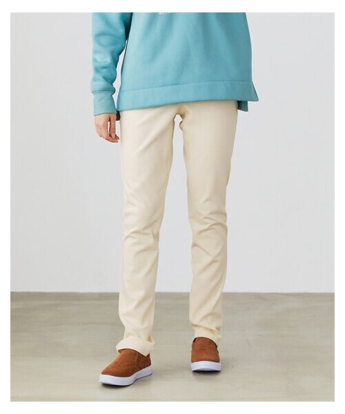 nissen（ニッセン）の「＜大きいサイズ＞（吸湿発熱）着ぶくれしにくい全方向ストレッチニットツイルスリムストレートパンツ（ゆったり太もも）（選べる２レングス）（パンツ・レディース・ブラウン系チェック/杢グレーストライプ/黒/グレー系チェック/エクリュ/グレンチェック/ベージュ系ガンクラブチェック/ネイビー系ストライプ・73/76/80/84/88/92/96/98/106/114/122）」の5枚目の写真