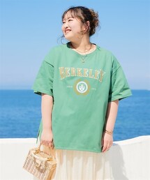 nissen | ＜大きいサイズ＞５分袖ビッグシルエットプリントチュニックＴシャツ（吸汗速乾）（薄手素材）(Tシャツ/カットソー)