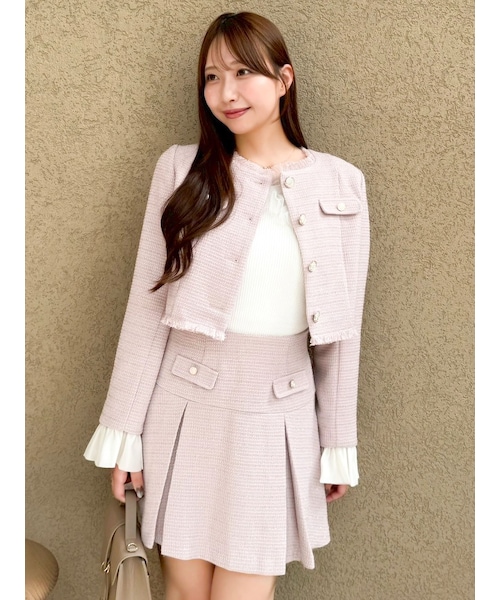 dazzlin（ダズリン）の「2WAYシングルツイードジャケット（ノーカラージャケット・レディース・アイボリー/ピンク/ミックス・F）」の2枚目の写真