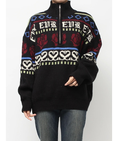 EVRIS（エヴリス）の「フラワーミックスジャガードニットトップス（ニット/セーター・レディース・アイボリー/ブラック/ボルドー・F）」の4枚目の写真