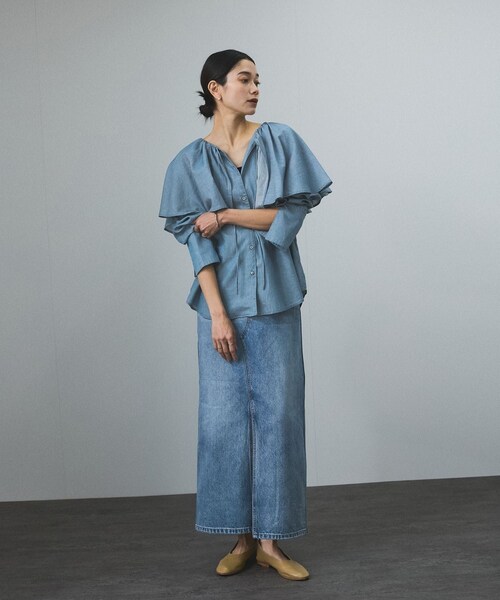 ADAM ET ROPE'(アダムエロペ)の「【WEB限定】リメイクライクデニムスリットスカート(デニムスカート・レディース・チャコール/ブルー系/サックス・M/S)」の11枚目の写真