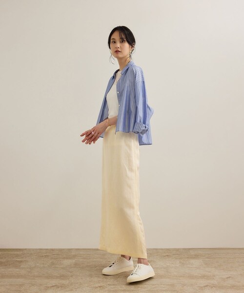 ROPE'(ロペ)の「アセテートリネンバッククロススカート/洗える(スカート・レディース・ブラック/オフホワイト・36/38)」の13枚目の写真