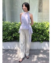 バイカラータックワイドパンツ