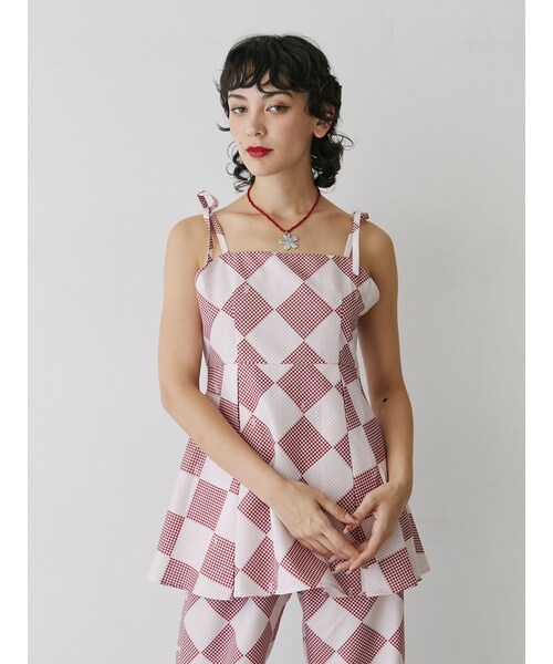 jouetie（ジュエティ）の「ギンガムパターンキャミチュニック【セットアップ対応】（キャミソール・レディース・ブラック/レッド/ピンク/ブルー/ブラウン・M）」の2枚目の写真
