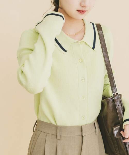 ITEMS URBANRESEARCH（アイテムズ アーバンリサーチ）の「配色ポロニット（ニット/セーター・レディース・GRY/NVY/MELON・Free）」の17枚目の写真