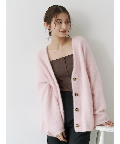 TONAL(トーナル)の「PREMIUM FOX×CASHMERE Vネックカーディガン(カーディガン/ボレロ・レディース・オフホワイト/グレー/ピンク/アイスブルー/ベージュ・M)」の10枚目の写真