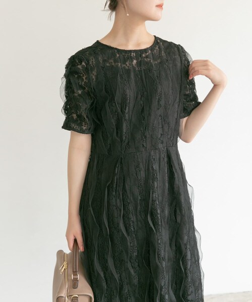 URBAN RESEARCH ROSSO（アーバンリサーチロッソ）の「kaene　リボンチュールエプロンドレス（ワンピース・レディース・mint/black・38）」の4枚目の写真