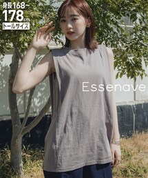 slattgir | 高身長　綿１００％汗染みしにくいタックノースリーブＴシャツ（トールサイズ）Essenave(Tシャツ/カットソー)