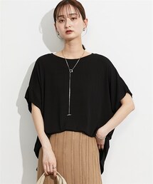 nissen | [ひんやり接触冷感]落ち感ランダムテレコフレンチスリーブカットソートップス(Tシャツ/カットソー)