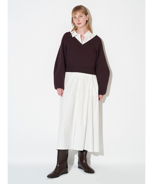 ELENDEEK（エレンディーク）の「V-NECK KT SET OP（ワンピース・レディース・グレー/ブラウン・01/02）」の3枚目の写真