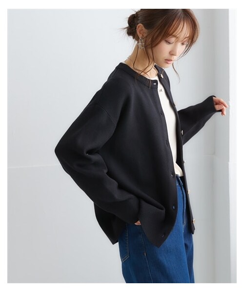 nissen（ニッセン）の「スウェットライクニットカーディガン（カーディガン/ボレロ・レディース・ミルクベージュ/杢グレー/黒/ロイヤルブルー/グレープ/モカベージュ杢/ネイビー杢/ライラック杢/レッド/オートミール杢/アイスブルー・S/M/L/LL/3L/4L/5L/6L）」の5枚目の写真