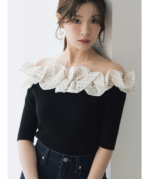 MERCURYDUO（マーキュリーデュオ）の「2WAY異素材ランダムラッフルニット（ニット/セーター・レディース・オフホワイト・F）」の5枚目の写真